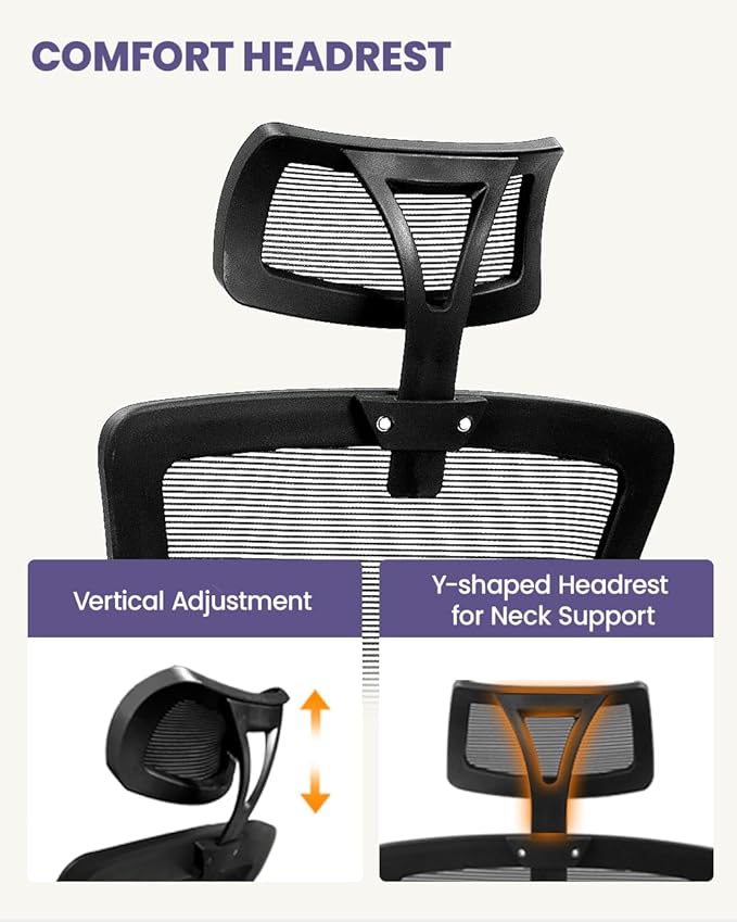 NEO CHAIR Ergonomic Adjustable Home Office Desk Chair High Back Computer Gaming Mesh Chair with Comfy Task Adjustable Arms Lumbar Neck Support Swivel for Home Office (Dark Black)