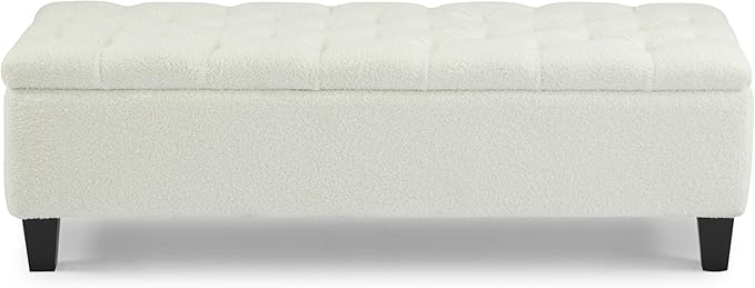 Christopher Knight Home Ottilie Boucle Fabric Storage Ottoman Bench, Wooden Rectangular Ottoman with Storage, Bedroom End of Bed Foot Stool, Entryway Ottoman Footrest, Living Room Extra Seat, Beige