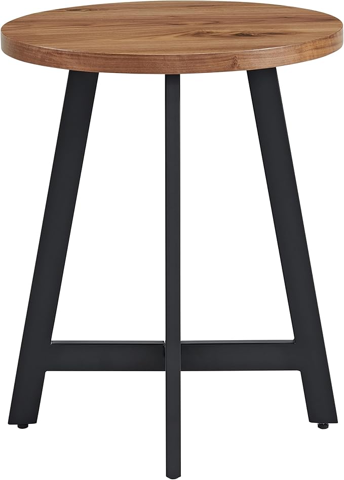 Lavish Home End Table - Industrial Side Table with MDF Top and Metal Frame - Round Table for Living Room, Bedroom, Hallway, or Dorm Room (Walnut)