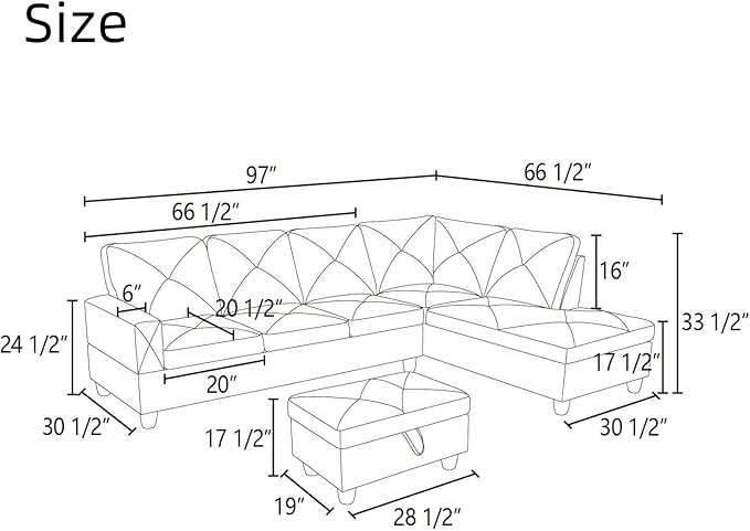 NAYSAYE L Shaped Couch, Leather Modular Sectional Couch with Ottoman Storage, Modern Lounge Sofa Convertible Sectional Couches for Living Room, Apartment, Red
