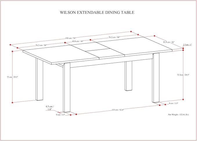 SIMPLIHOME Wilson Extendable Dining Table, Solid Wood Walnut Veneer, 60-76 x 36 inches, Transitional-Style Rectangular Expandable Kitchen Table for up to 6+ People