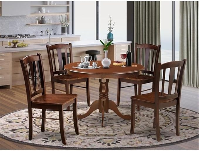 East West Furniture HLDL5-MAH-W 5 Piece Kitchen Table Set for 4 Includes a Round Dining Table with Pedestal and 4 Dining Room Chairs, 42x42 Inch, Mahogany