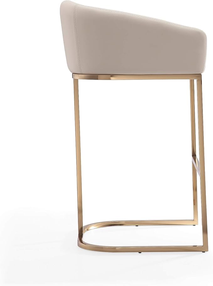 Manhattan Comfort Louvre 30 Inch Mid Century Modern Counter Height Bar Stools - Elegant Faux Leather Padded Seat, Stainless Steel Base with Footrest, Fully Assembled Barstools, Set of 2, Cream