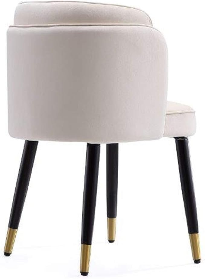Manhattan Comfort Zephyr Modern Velvet Dining Chair, Solid Wood Frame with Gold-Tipped Splayed Legs, High Density Foam Padding, Vintage Design, Tulip Inspired Accent Furniture, Cream