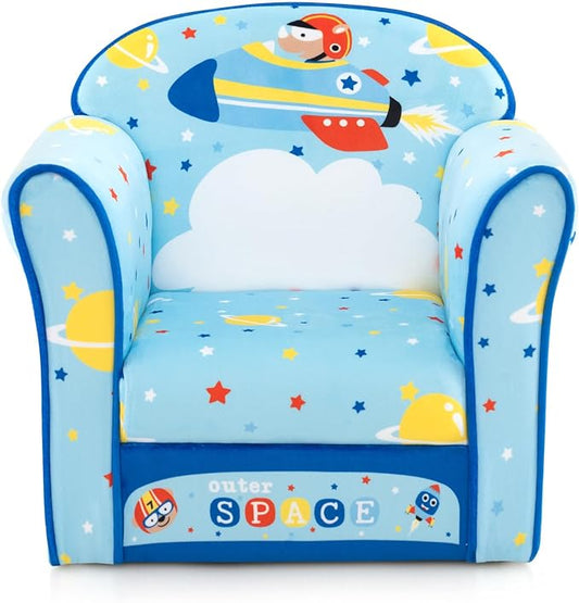 Costzon Kids Couch, Children's Sofa Armrest Chair with Pattern, Toddler Furniture w/Sturdy Wood Construction, Preschool, Lightweight Kids Couch Sofa Chair for Aged 1-5 Boys & Girls Gifts, Airplane