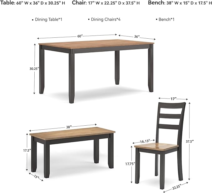 Signature Design by Ashley Gesthaven Casual Dining Table with 4 Chairs and Bench, Set of 6, Light Brown & Dark Brown