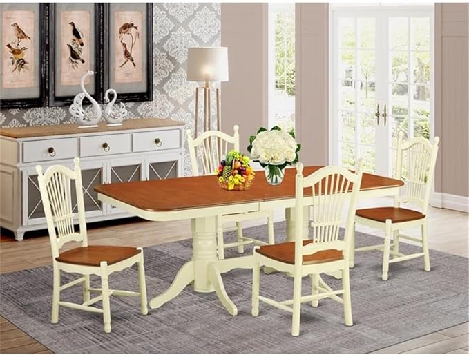 East West Furniture NADO5-WHI-W 5 Piece Kitchen Table Set for 4 Includes a Rectangle Dining Room Table with Butterfly Leaf and 4 Dining Chairs, 40x78 Inch, Buttermilk & Cherry