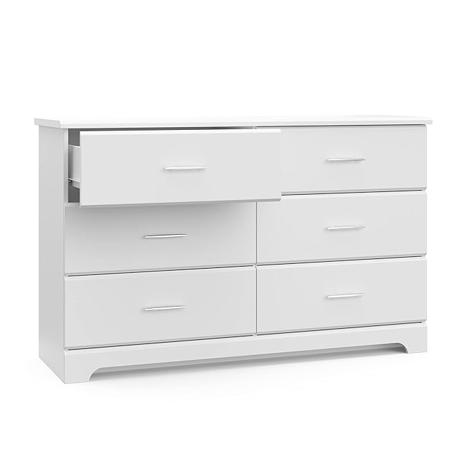 Storkcraft Brookside 6 Drawer Double Dresser (White) – GREENGUARD Gold Certified, Dresser For Nursery, Kids, Chest Of Drawers