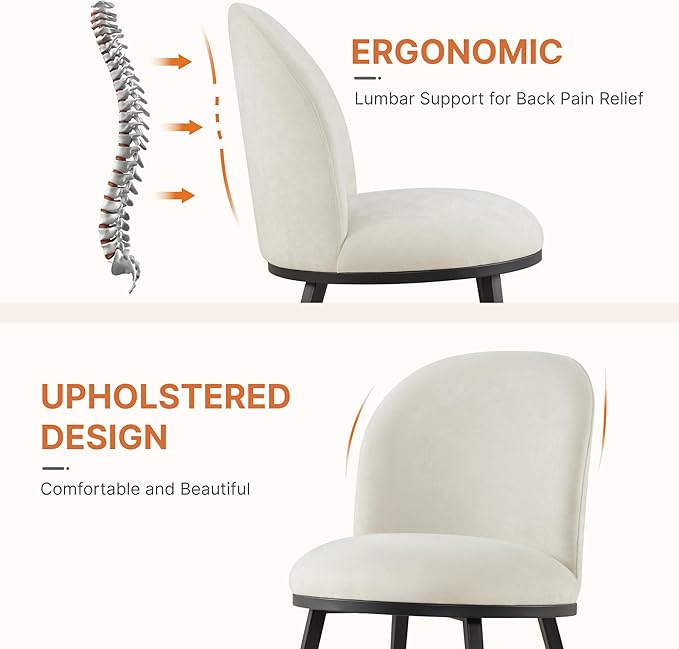 Dining Chairs Set of 4, Fabric Upholstered Dining Room Chairs with Ergonomic Backrest & Metal Legs, Modern Kitchen Side Chairs for Home, Restaurant, and Café, Ivory, 2 Boxs