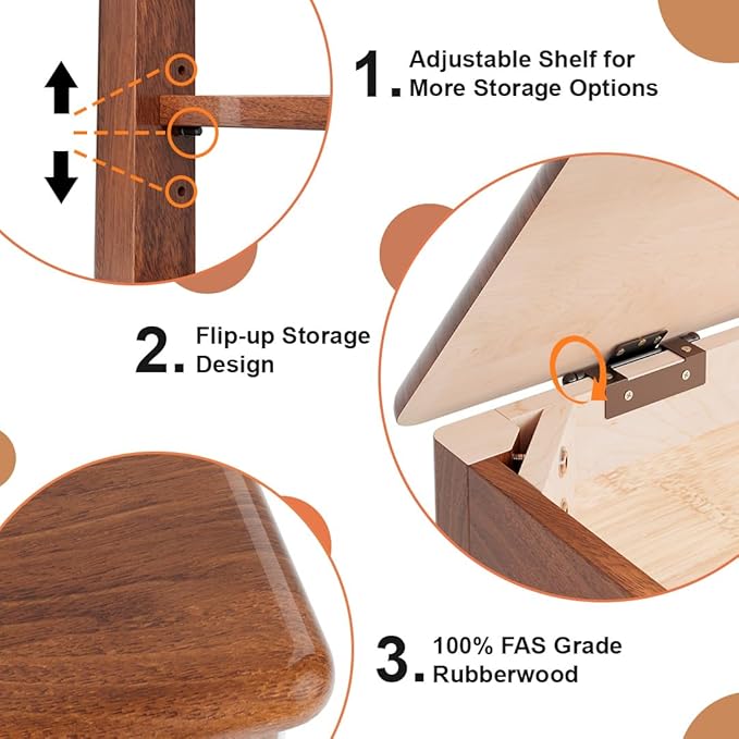 Shoe Storage Bench for Entryway - 3 Tier Shoe Rack for Front Door Entrance, Rubberwood Shoes Rack Height Adjustable, Entryway Bench with Shoes Storage for Any Room (Walnut, 31.5" W)