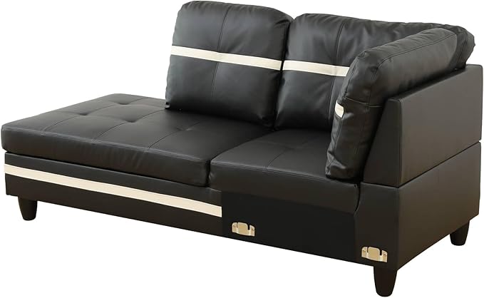 NicBex Sectional Couch 3 Pieces Sofa Set with Right Chaise PU Synthetic Leather L Shaped Cloud Couch for Living Room Furniture Sets with Storage Ottoman, Modular Sofa for Apartment, Black+White