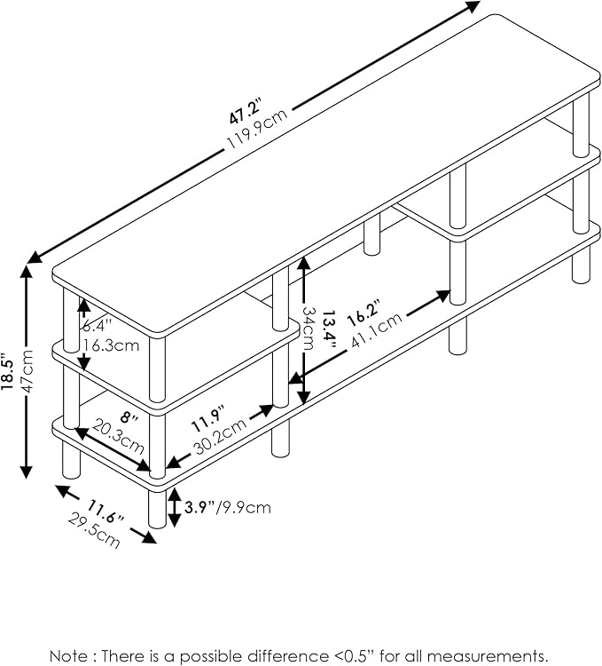 Furinno Turn-N-Tube 3-Tier Multipurpose Wide Shelf TV Stand, Espresso/Black