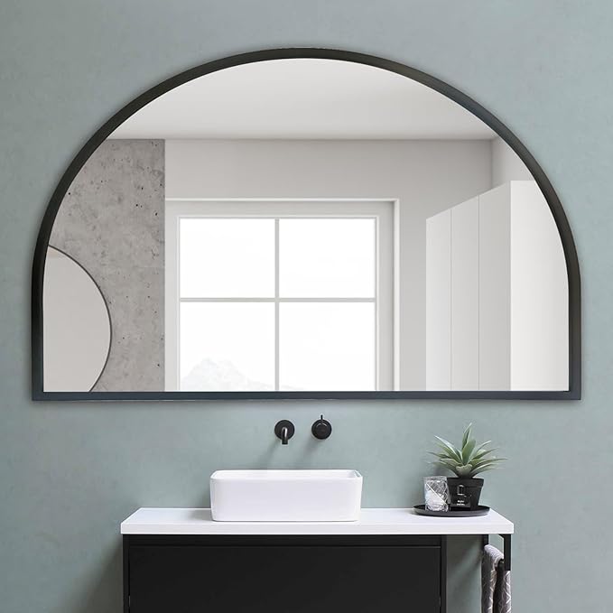 WAMIRRO Big Black Arched Mirror,48"X36"Large Farmhouse Bathroom Mantel Oversized Black Horizontal Wide Mirrors for Entryway/Living Room/Fireplace