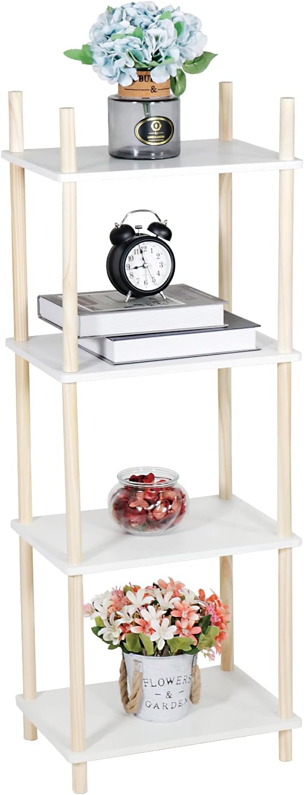 LITA Modern Wood Side Table, Accent End Table Plant Night Stand with Magazine Storage for Bedroom, Living Room, Bathroom, White, 4- Tier
