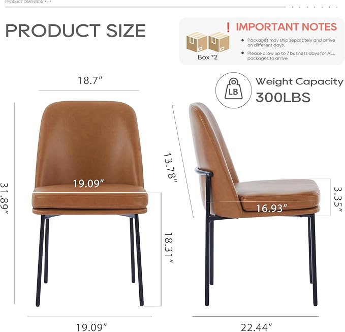 COLAMY Modern Dining Chairs Set of 4, Faux Leather Upholstered Kitchen Chairs with Curved Back & Metal Legs, Mid-Century Dining Room Chair (Brown)