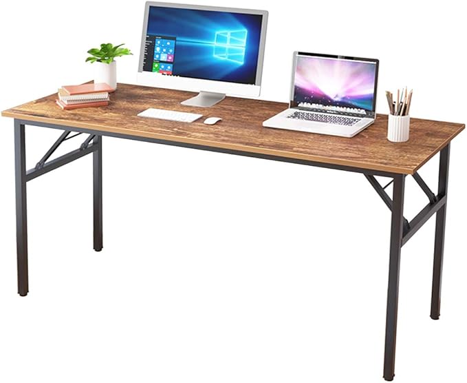SDHYL 62 inches No Assembly Foldable Computer Desk for Home Office Workstation, Study and Writing, Rustic Brown