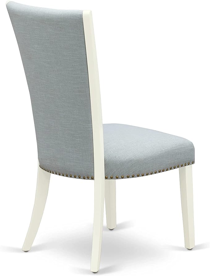 East West Furniture X027VE215-6 6 Piece Dinette Set Contains a Rectangle Dining Table with X-Legs and 4 Baby Blue Linen Fabric Parson Chairs with a Bench, 40x72 Inch, Multi-Color