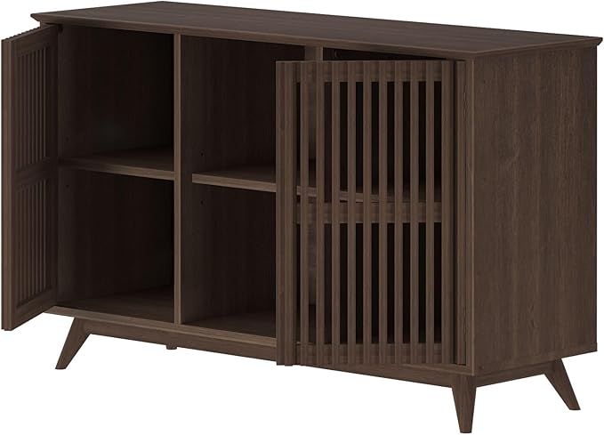 Plank+Beam Mid-Century Modern Wood TV Stand, Solid Wood Entertainment Console with Storage, 49" L x 16" W x 30" H, Walnut