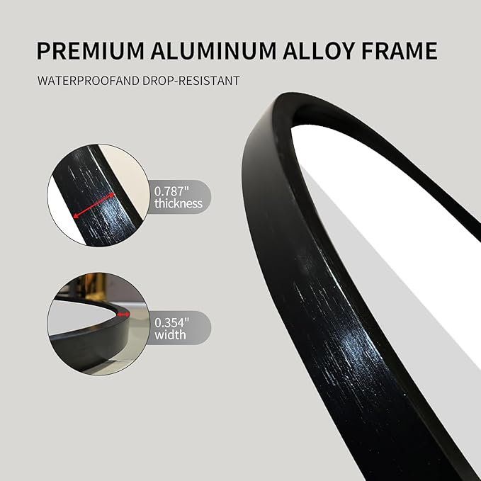LAIYA 40x24inch Oval Wall Bathroom Mirror with Black Aluminum Frame,Wall Mounted Oval Vanity Mirrors， Explosion-Proof Glass, Waterproof Design, Easy Installation，Horizontally/Vertically