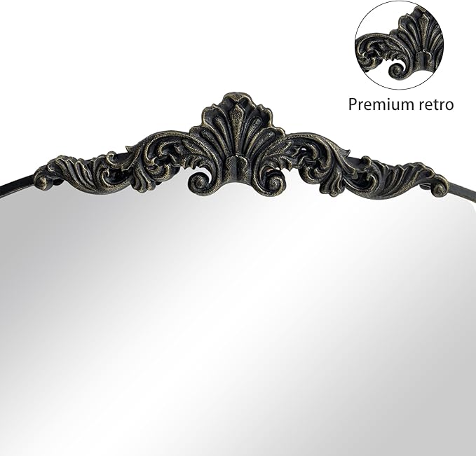 WAMIRRO Arched Mirror,Black Traditional Vintage Ornate Baroque Mirrors,Antique Brass Mirrors for Entryway/Fireplace/Living Room/Hallway/Bathroom.24“X36“ Black