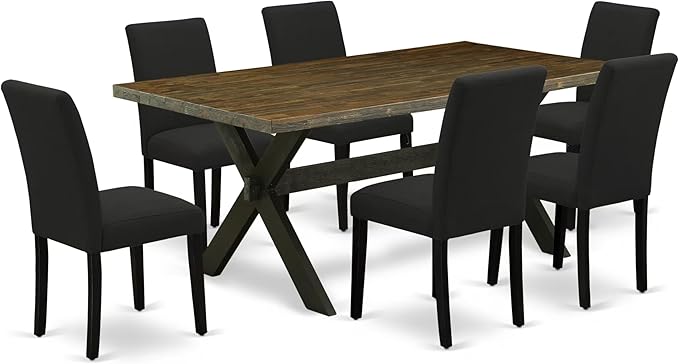 East West Furniture X677AB624-7 7 Piece Dining Set Consist of a Rectangle Dining Room Table with X-Legs and 6 Black Color Linen Fabric Upholstered Chairs, 40x72 Inch, Multi-Color