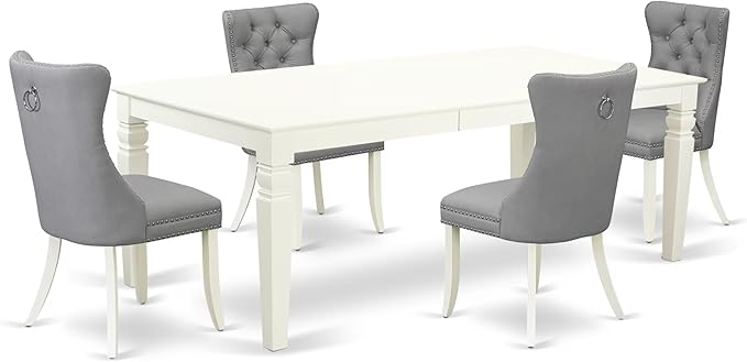 East West Furniture LGDA5-LWH-27 5 Piece Dining Room Set Contains a Rectangle Kitchen Table with Butterfly Leaf and 4 Polyester Fabric Upholstered Parson Chairs, 42x84 Inch, linen white