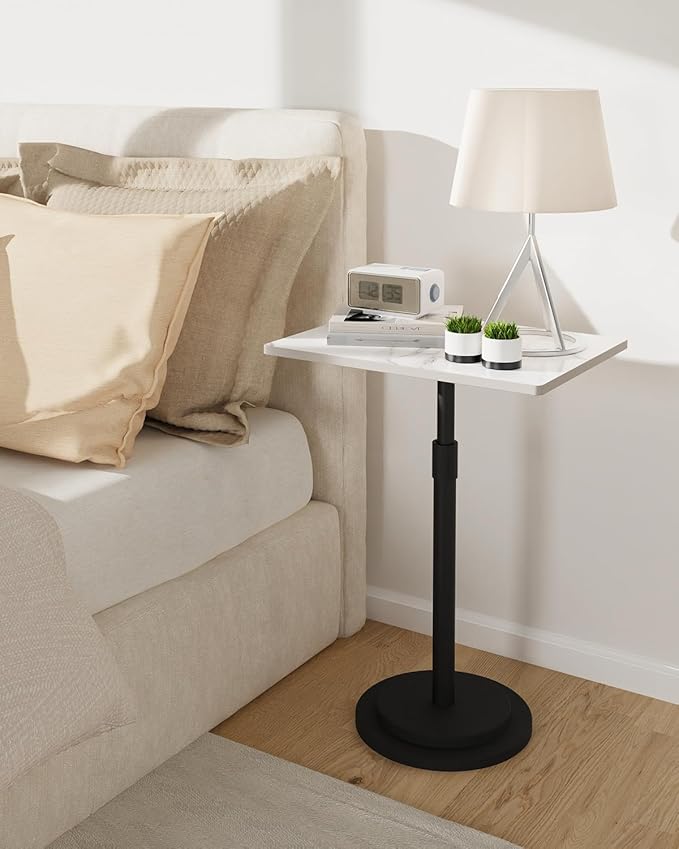 Small Side Table, Height Adjustable Nightstand, Square Indoor Metal Plant Stand, for Living Room, Bedroom, Office, Bathroom, 1 Pack, White, GBZ001RW-1