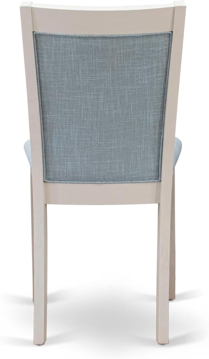 East West Furniture V077MZ015-6 6 Piece Dining Table Set Contains a Rectangle Dining Room Table with V-Legs and 4 Baby Blue Linen Fabric Parson Chairs with a Bench, 40x72 Inch, Multi-Color