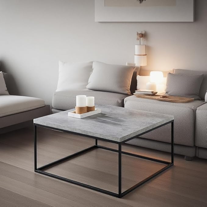 CENSI 30"x30" Square Concrete Accent Coffee Table Ottoman for Living Room, Modern Industrial Style, 1.2" Extra Thick Tabletop (Faux Concrete)