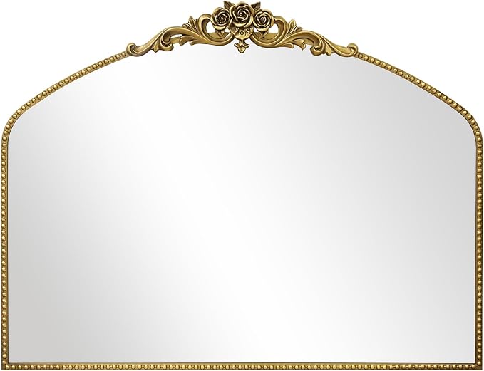 AIXI HOME Vintage Gold Arched Mirror 40"X30", Antique Baroque Mantel Mirror with Ornate Metal Frame, Victorian Dress Wall Mirror for Entryway/Fireplace/Living Room/Hallway/Bathroom/Bedroom