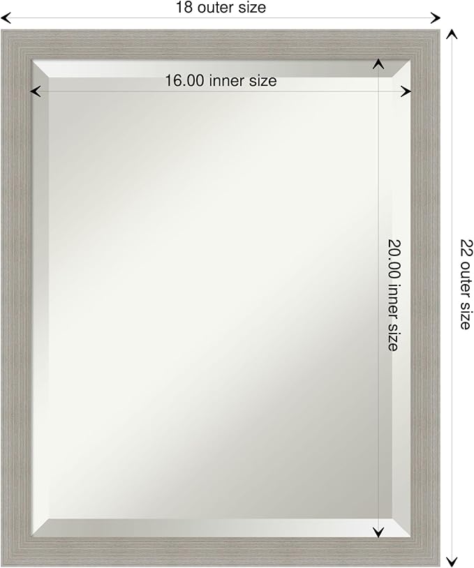 Amanti Art Grey Wall Mirror 22x18 Woodgrain Stripe Grey Rectangle Bathroom Mirror for Wall Decor Living Room, Small Casual Wood Frame, Hangs Horizonally and Vertically, Bathroom Decor, Beveled Edge