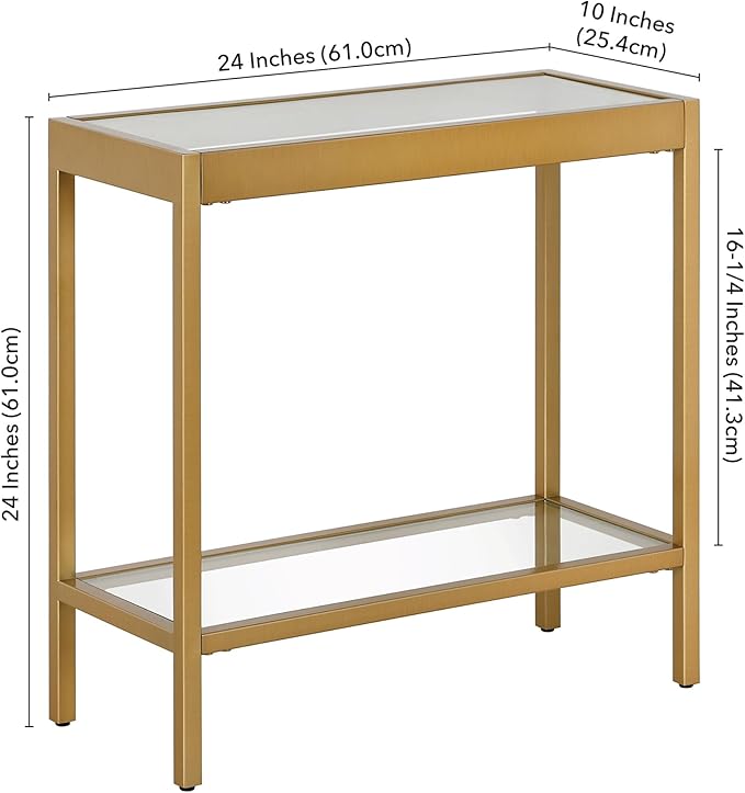 Henn&Hart 24" Wide Rectangular Rectangular Side Table in Brass, Table for Living Room, Bedroom