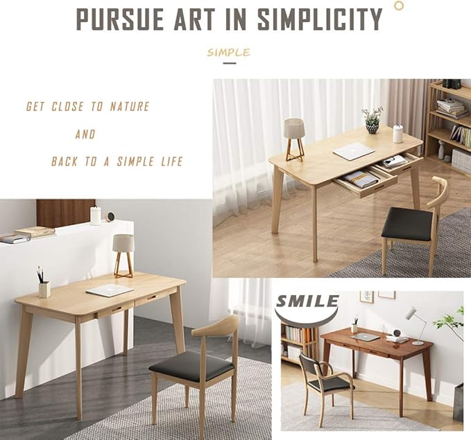 IOTXY Solid Wood Writing Desk - Home Office Workbench Desk with Drawer, Laptop Computer Work Study Table