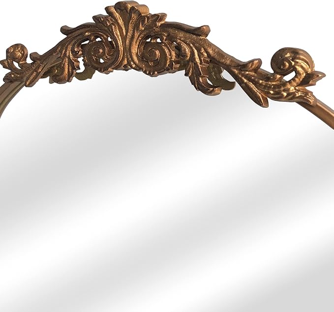 Gold Wall Mirror, Large Arched Vintage Baroque Ornate Mirrors, Traditional Decorative Antique Brass Mirror for Entryway Table, Living Room, Bedroom, Bathroom Vanity, Fireplace (30” x 36”)