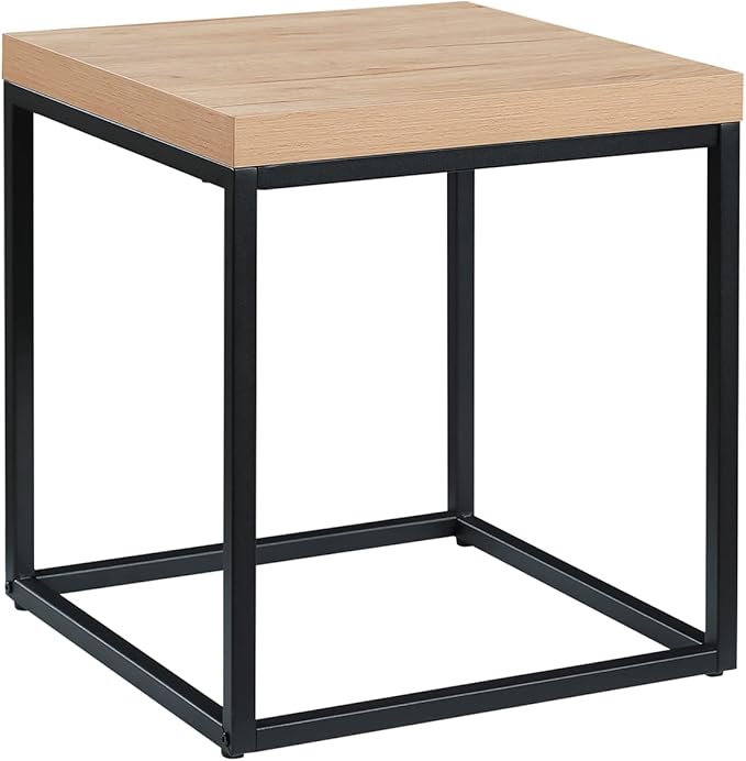 CENSI 18-Inch Natural Oak Accent End Table/Side Table for Living Room, Modern Industrial, Square, Metal and Wood (White Oak)