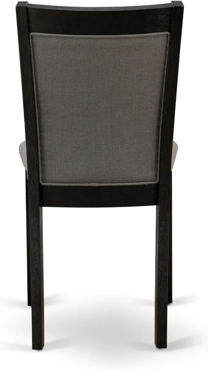 X02MZ-206-50 - 5-pc Dining Room Table Set a Rectangular Kitchen Table and 2 wooden Benches and 2 Dark Gotham Grey Linen Fabric Chairs, 39x120 Inch, Wire Brushed Black