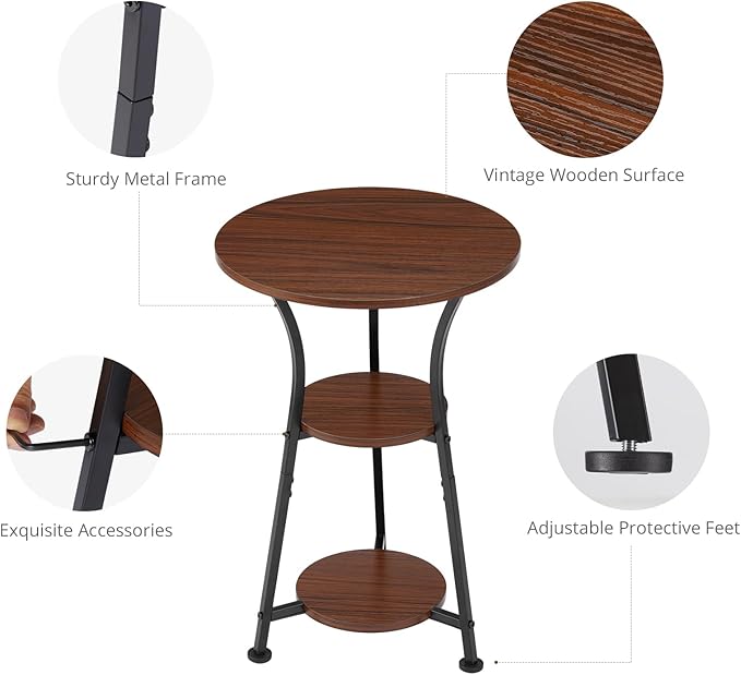 Dulcii Round Side Table for Narrow and Small Spaces,3 Tier Small Round End Table Sofa Side Table for Living Room,Small Bedside Table Round Nightstand for Bedroom