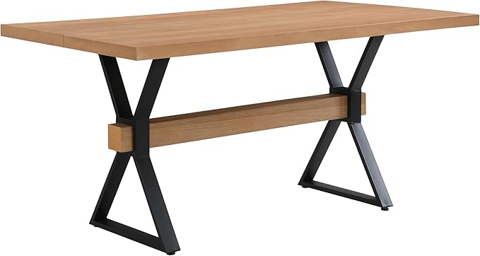 Christopher Knight Home Keyats 63 Inch Dining Table for 6 People, Modern Farmhouse Kitchen Table with X-Shaped Metal Legs, Rectangular Dinner Furniture for Dining Room, Home Office, Natural