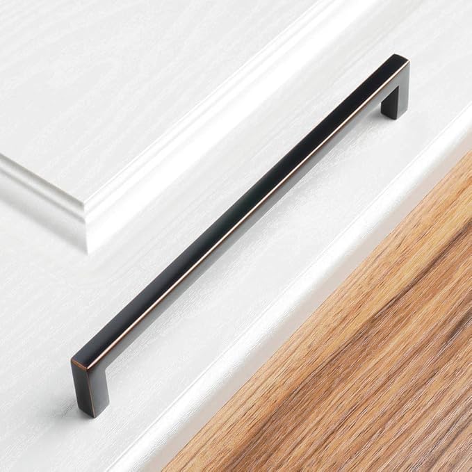 KOOFIZO Solid Square Bar Cabinet Handle - Oil Rubbed Bronze Furniture Pull, 7.6 Inch/192mm Screwhole Distance, 10-Pack for Kitchen Cupboard Door, Bedroom Dresser Drawer, Bathroom Hardware