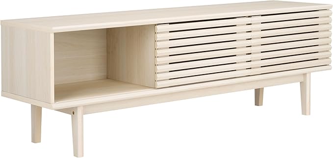 SAFAVIEH Aricia TV Stand for up to 65" Flatscreen – Bleached White, 2 Sliding Doors with Interior Storage, 1 Open Shelf, Entertainment Media Console (MED9633C)