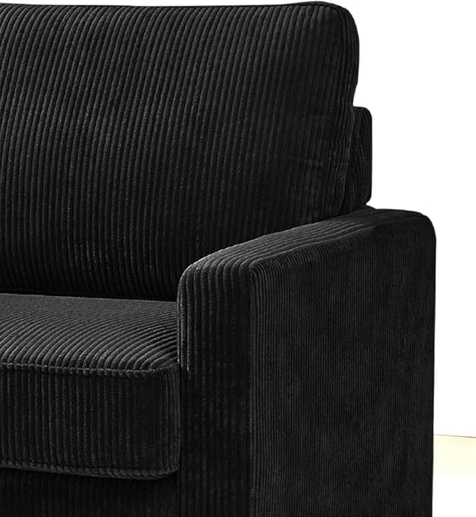 Reversible Sleeper Sofa Bed with Comfortable Memory Foam Mattress, Convertible Corduroy Full Size Pull Out Couch for Living Room, Space Saving Furniture, 70" Wide, Rectangular Arms, Black