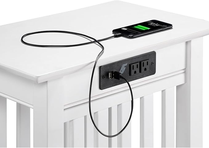 AFI, Mission Chair Side Table with Charging Station, White