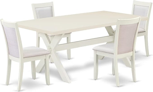 East West Furniture X027MZ001-5 5 Piece Kitchen Table & Chairs Set Includes a Rectangle Dining Room Table with X-Legs and 4 Cream Linen Fabric Parsons Dining Chairs, 40x72 Inch, Multi-Color