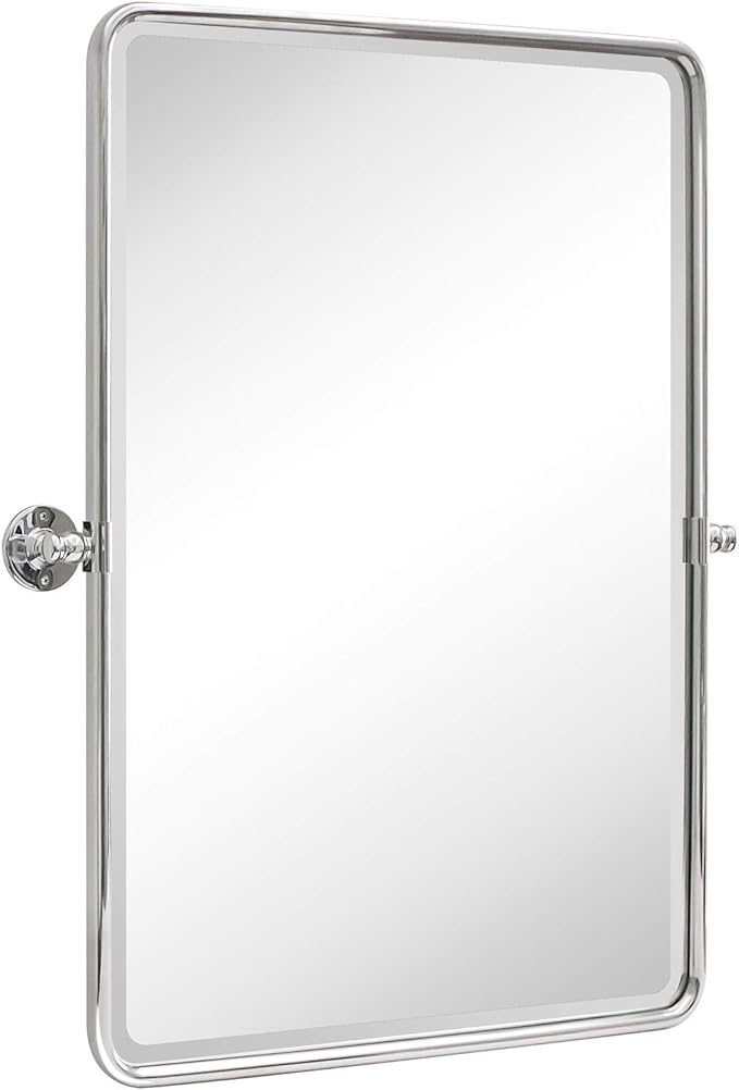 TEHOME 27 x 35'' Farmhouse Chrome Metal Framed Pivot Rectangle Bathroom Mirror Tilting Beveled Vanity Mirrors for Wall