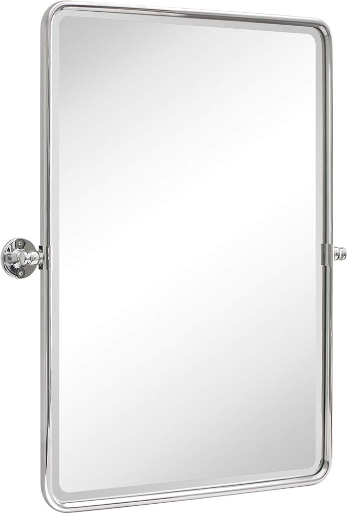 TEHOME 20x30'' Chrome Pivot Mirror Rectangle Bathroom Vanity Mirror Chrome Rounded Corner Metal Framed Tilting Beveled Vanity Wall Mirrors