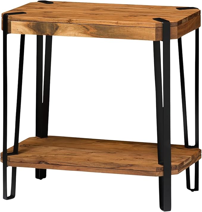 Ryegate Live Edge End Table with Storage – 2-Tier Solid Acacia Wood Side Table with Metal Frame and Lower Shelf – Industrial Accent Table for Living Room or Bedroom by Alaterre Furniture