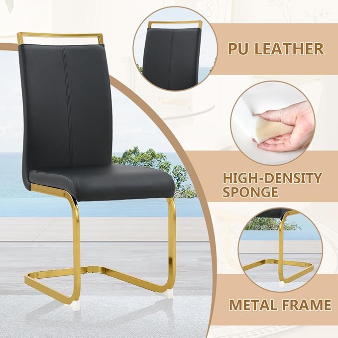Dining Chairs Set of 8, Faux Leather with Plated Chrome Metal Frame, Modern Kitchen Chairs with Padded Seat High Back for Dining Room, Kitchen, Living Room