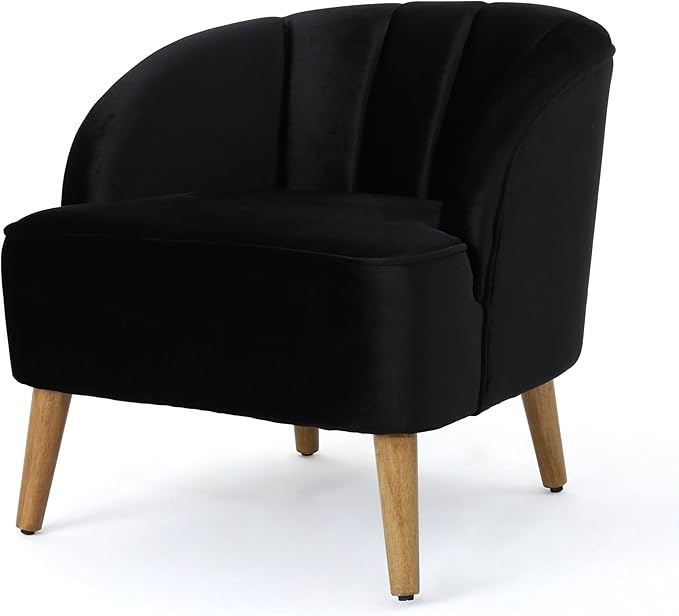 Ball & Cast Velvet Accent Chair,Modern Lounge Living Room Chairs with A Curved Backrest and Iconic Splayed Legs,Seating Furniture for Bedroom,Black