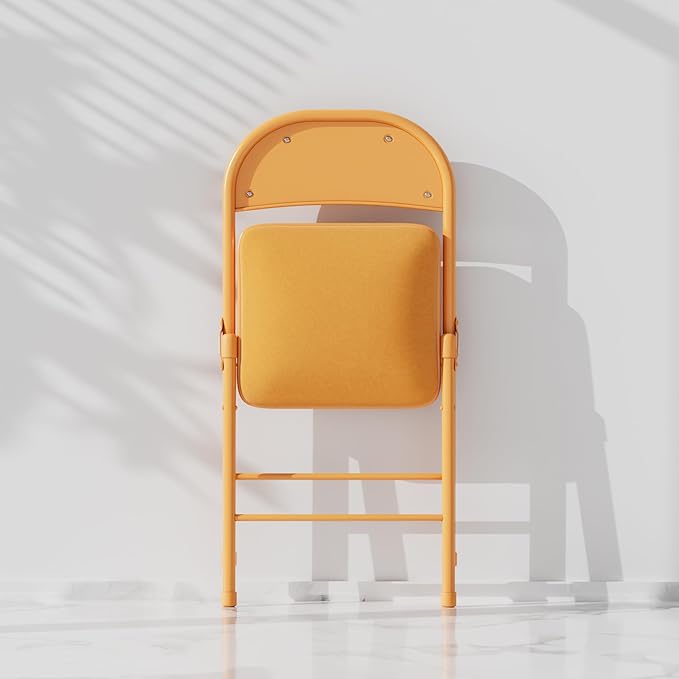 VECELO 4-Pack Folding Chairs Portable Metal with Ultra Soft Fabric Padded Cushion Seats for Home Office Events Wedding Party, Orange