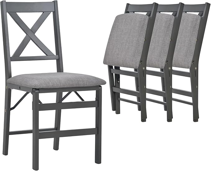 COLAMY Folding Dining Chairs Set of 4 – Dark Grey Upholstered Dining Room Chairs with Wooden Frame, Pre-Assembled, Space Saving Modern Kitchen & Dining Room Furniture for Small Spaces